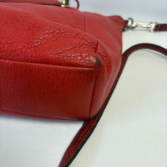 Coach Kelsey Red Pebbled Leather Shoulder Bag Satchel Purse Crossbody - Picture 9 of 16